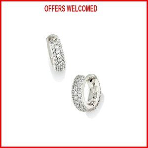 Silver Pave Crystal Huggie Hoop Earrings 0.62" Diameter